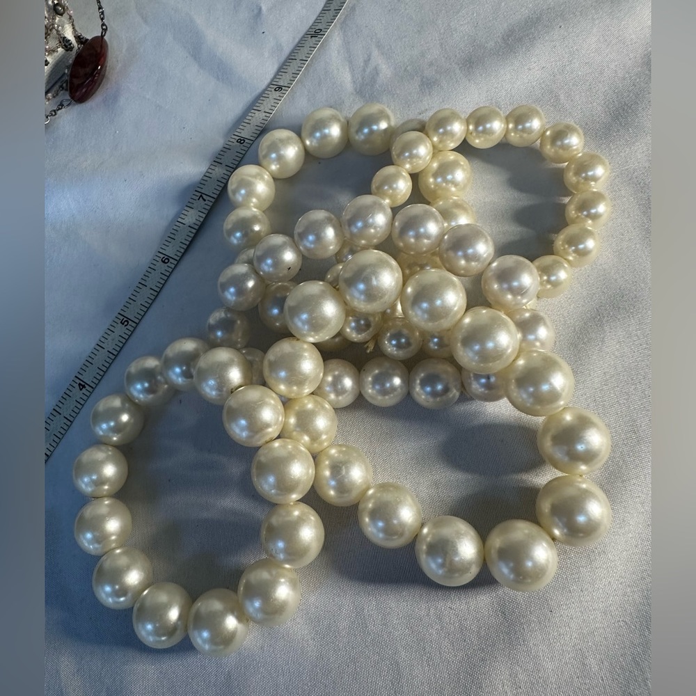 Five chunky pearl bead bracelets